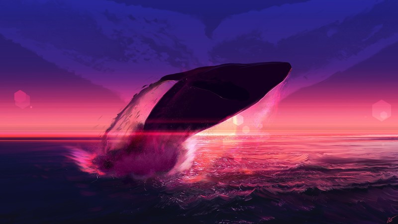 whale, nature, mammals, sky, sea, animals, digital art, JoeyJazz