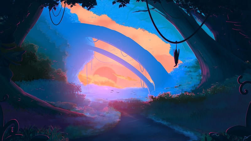 nature, landscape, artwork, fantasy art, JoeyJazz, colorful, sky, trees