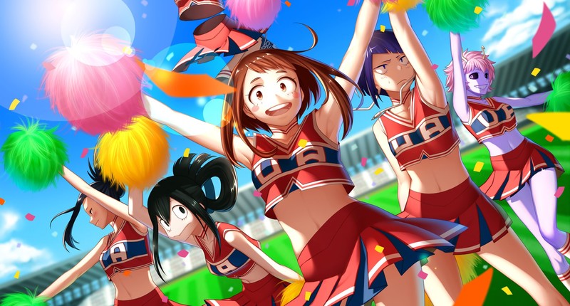 anime girls, Boku no Hero Academia, anime, pompon, arms up, colorful, miniskirt