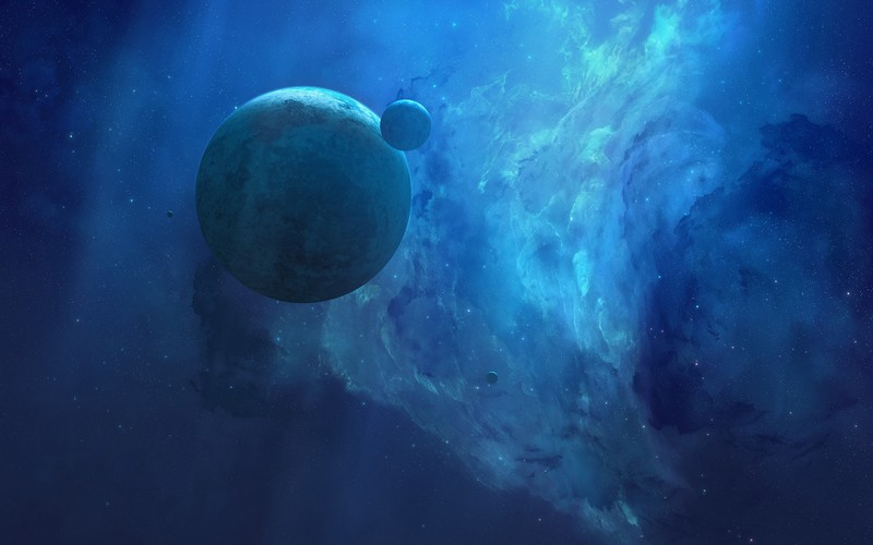 planet, space, space art, digital art, cyan, blue, JoeyJazz