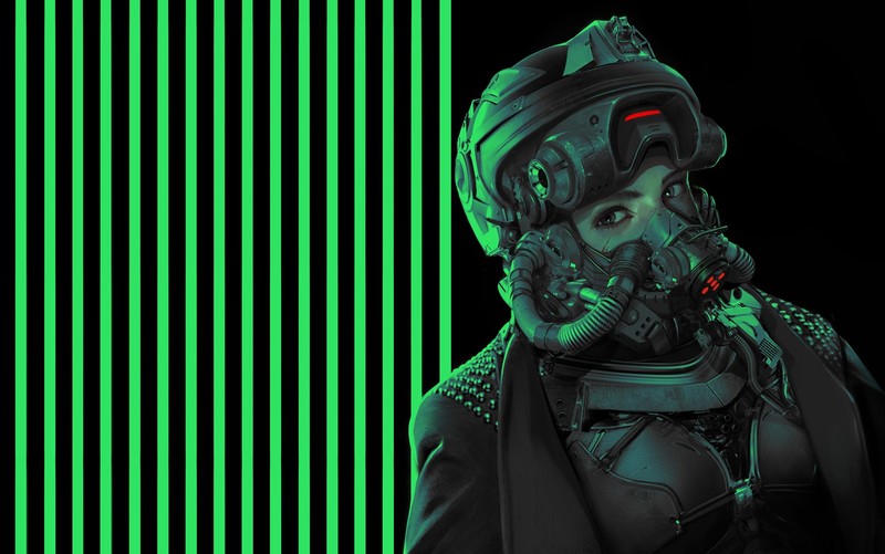 artwork, ArtStation, women, mask, futuristic, digital art, green