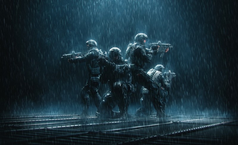 military, dark, artwork, soldier, weapon, rain, Kriss Vector