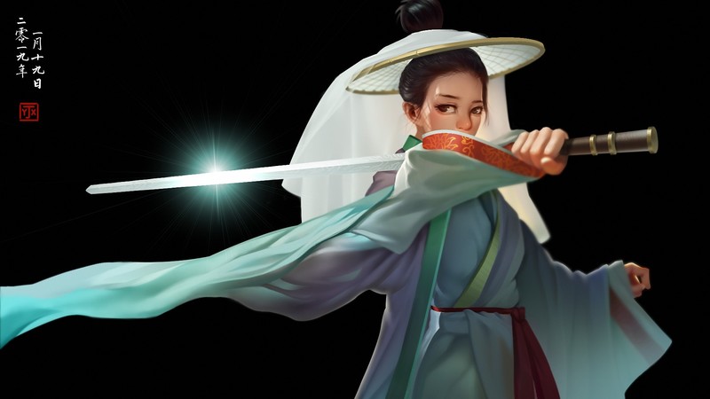 sword, anime girls, katana, anime, fantasy girl, fantasy art, Chinese dress, hanfu