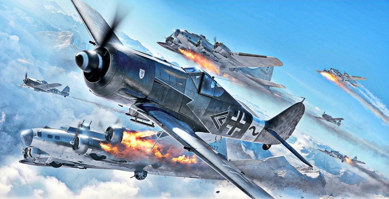 artwork, aircraft, military aircraft, war, military, Focke-Wulf Fw 190, Boeing B-17 Flying Fortress
