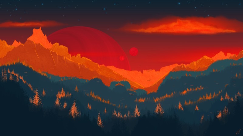 space art, digital painting, landscape, sky, planet, nature, digital art, JoeyJazz
