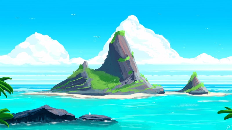tropical, digital painting, artwork, sea, nature, sky