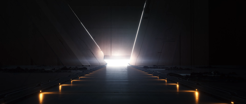 digital art, building, gates, interior, lights