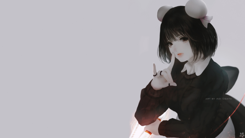 anime girls, original characters, women, black hair, looking at viewer, sweater, black sweater, gray background, simple background, artwork, digital art, illustration, drawing, portrait, minimalism, Aoi Ogata, anime