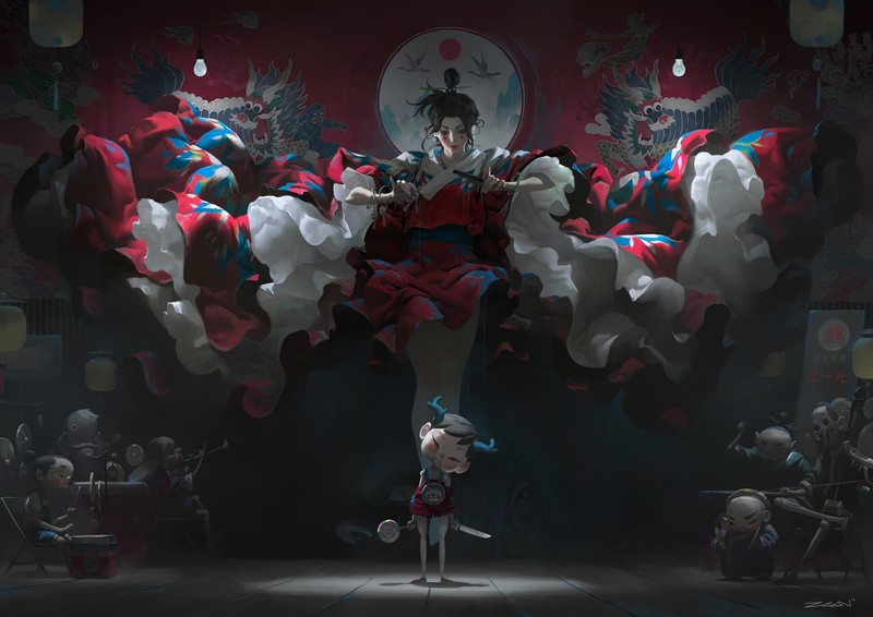 women, geisha, kimono, Asian, puppets, fantasy girl