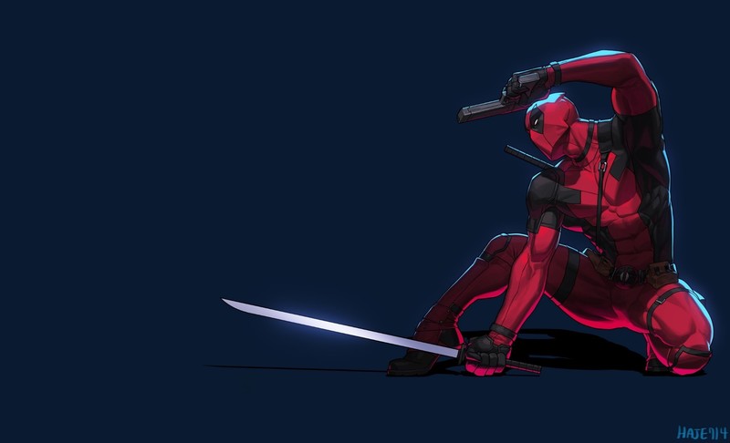 artwork, Deadpool, blue background, simple background, antiheroes, Marvel Comics