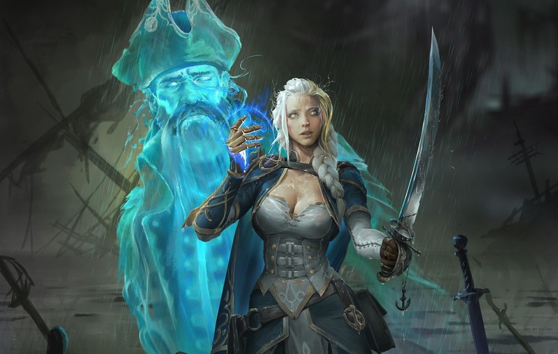 fantasy girl, fantasy art, artwork, World of Warcraft, Jaina Proudmoore, cyan, rain, ghost
