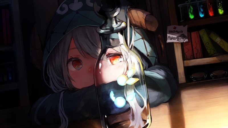 anime girls, anime, bottles