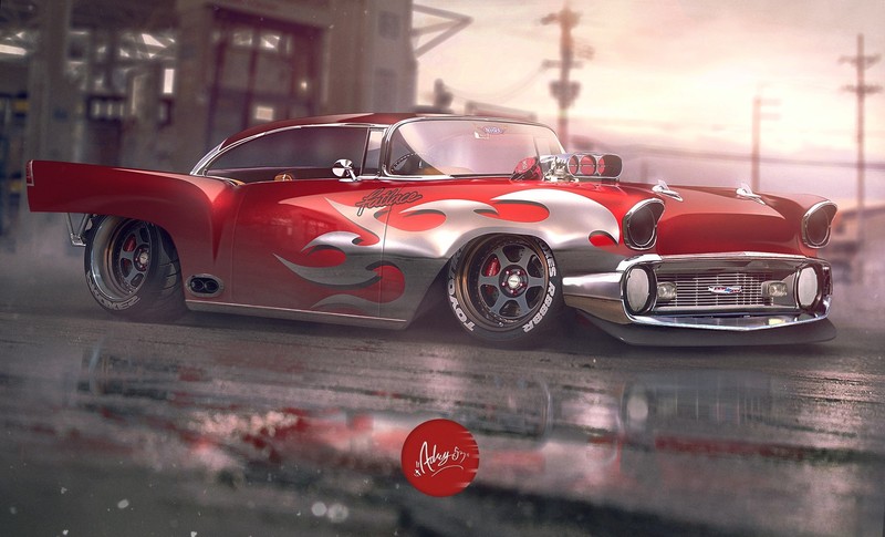 render, digital art, red cars, car, vehicle