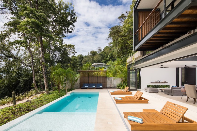 swimming pool, house, modern, trees
