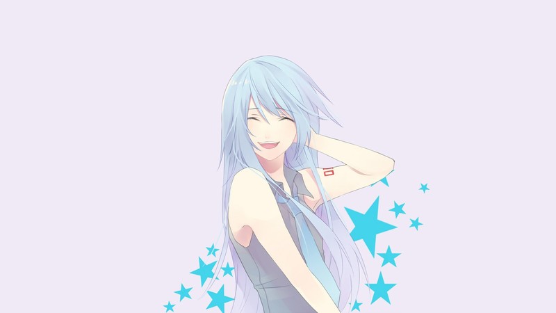 Vocaloid, Hatsune Miku, anime girls, blue hair, simple background, long hair, tie, shirt, closed eyes, happy