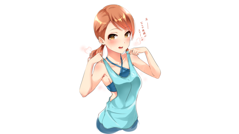 THE, THE, anime girls, women, tank top, redhead, pigtails, looking at viewer, portrait, blushing, minimalism, white background, simple background, artwork, drawing, digital art, illustration, 2D, Murabito Toufuten, fan art