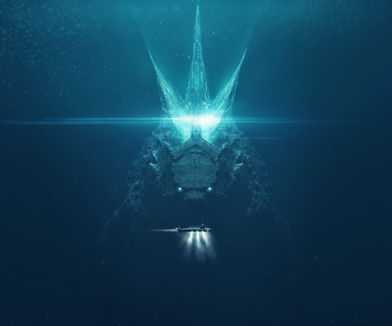 Godzilla, Godzilla: King of the Monsters, submarine, kaiju, creature, underwater, movies, cyan