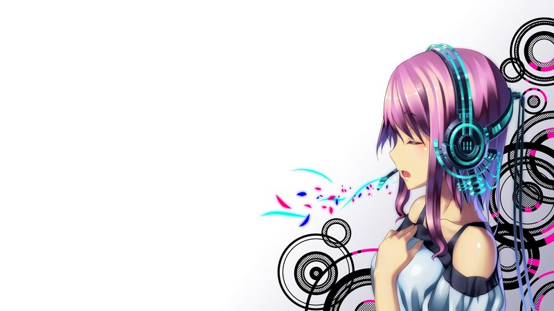 Vocaloid, Megurine Luka, anime girls, simple background, pink hair, long hair, closed eyes, shirt, headphones