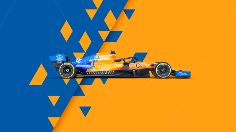 Formula 1, McLaren Formula 1, 2019 (Year), yellow background, blue background, triangle