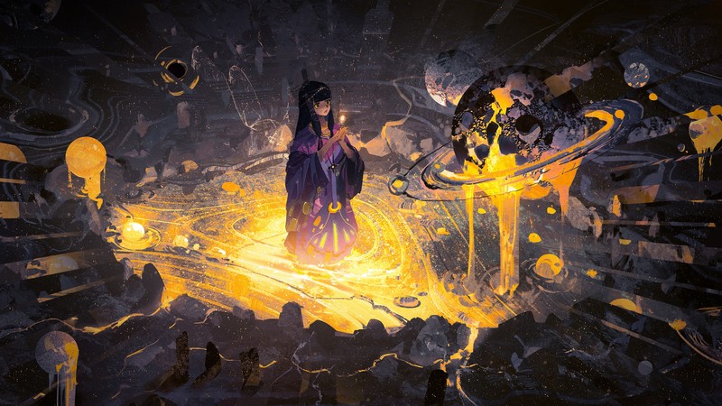 anime, anime girls, original characters, planet, universe