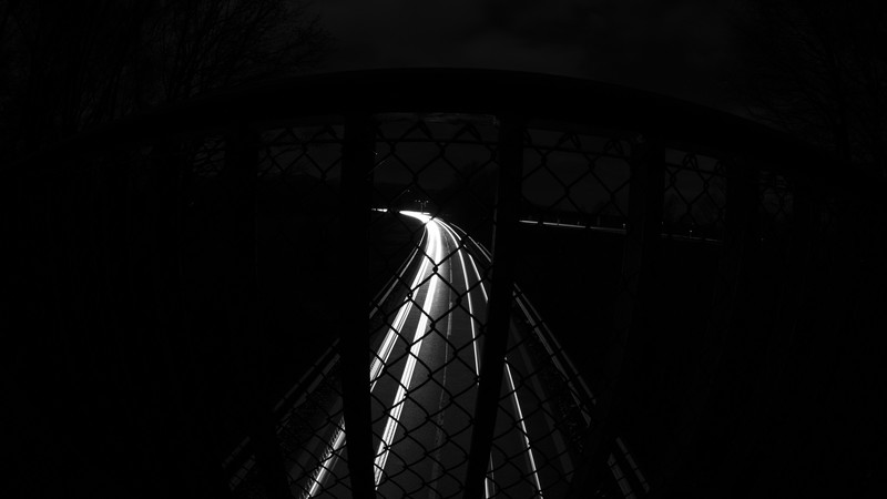 nature, night, lights, street, long exposure, road, dark, monochrome, fence