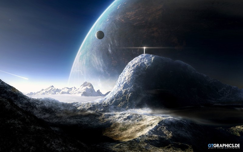 futuristic, planet, Moon, 3D, space, digital art, space art
