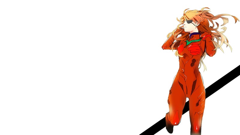 Neon Genesis Evangelion, anime, anime girls, simple background, Asuka Langley Soryu, long hair, bodysuit, blue eyes, eyepatches