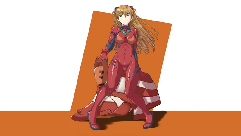 Neon Genesis Evangelion, anime, anime girls, simple background, Asuka Langley Soryu, brunette, long hair, bodysuit, sitting, blue eyes, mecha girls