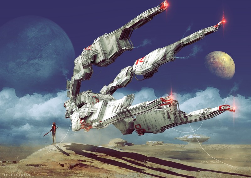 science fiction, artwork, vehicle, planet