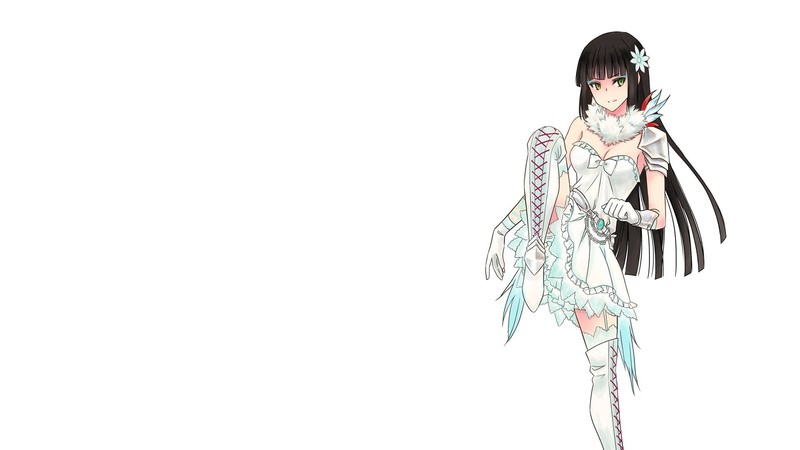 anime girls, simple background, anime, RWBY, long hair, dress, brunette, thigh high boots, green eyes, cleavage, gloves