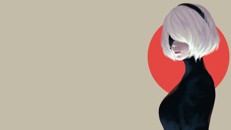 white, red, Nier: Automata, Yorha unit no.2 type b, simple, minimalism
