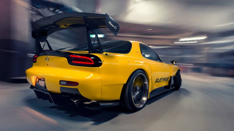 Mazda RX-7 FD, Mazda, JDM, Japanese cars, yellow cars, sports car, motion blur, car, vehicle, spoilers
