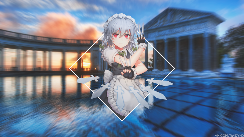 anime girls, anime, picture-in-picture, Izayoi Sakuya, Touhou