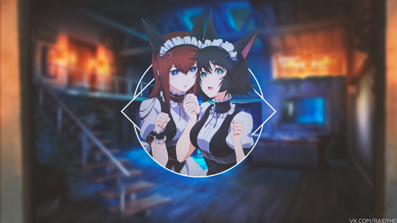 anime, picture-in-picture, Makise Kurisu, Shiina Mayuri, Steins;Gate, maid outfit, maid, cat ears, anime girls
