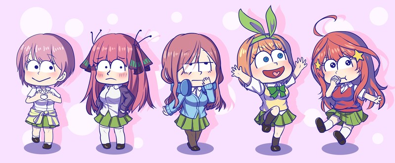 5-toubun no Hanayome, anime girls, Nakano Ichika, Nakano Itsuki, Nakano Miku, Nakano Yotsuba, Nakano Nino, parody