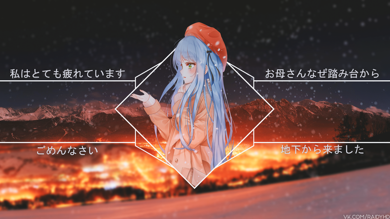 anime girls, anime, picture-in-picture, blue hair, green eyes, long hair