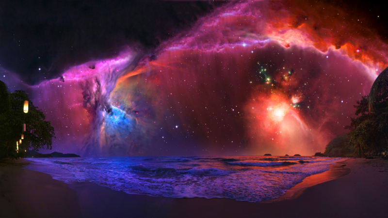 nebula, space, beach, galaxy, stars, vibrant