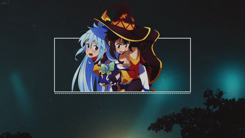 Aqua (KonoSuba), Kono Subarashii Sekai ni Shukufuku wo!, Megumin, simple background, picture-in-picture