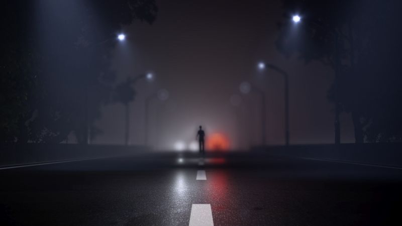 silhouette, road, fog, blur, marking, art, 4k