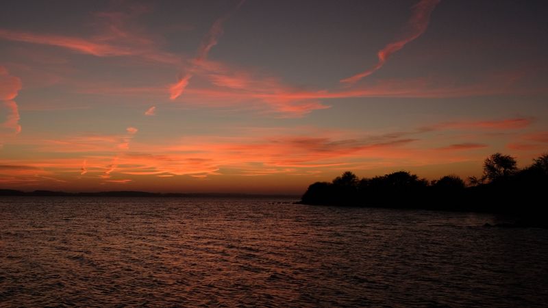 sea, horizon, sunset, night, ripples, 4k