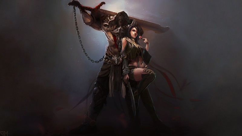 women, sword, chains, armor, warrior