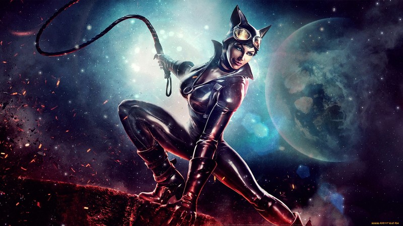 fantasy girl, fantasy art, Moon, Catwoman, whips, big boobs