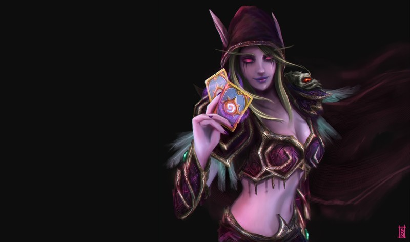 playing cards, fantasy art, fantasy girl, Sylvanas Windrunner, Blizzard Entertainment, fan art, PC gaming, simple background, glowing eyes