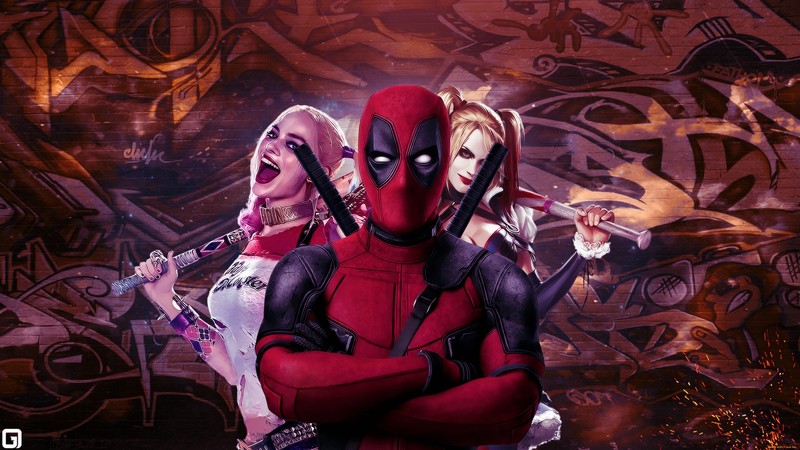 antiheroes, Harley Quinn, Deadpool, artwork, fantasy girl