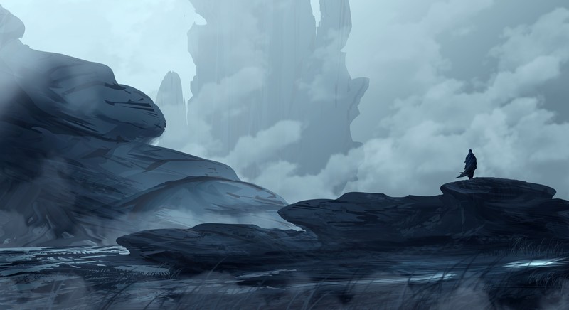 landscape, fantasy art, dark, artwork, monochrome