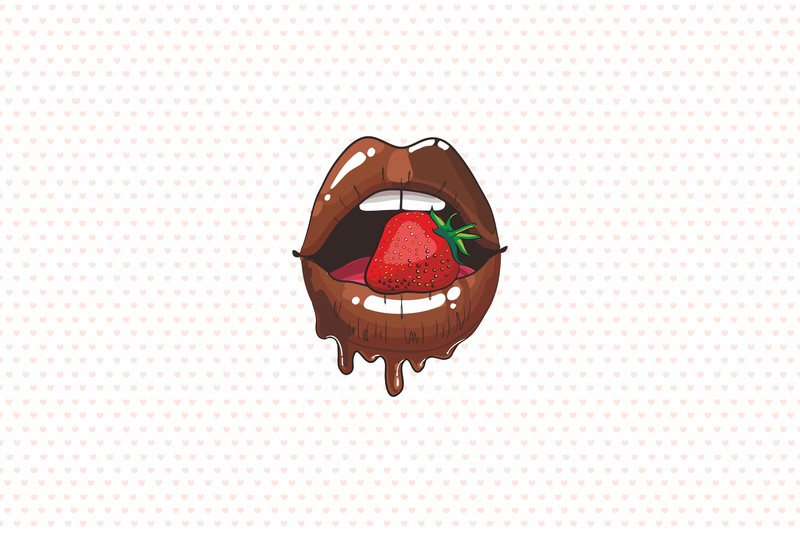 mouth, simple background, white background, strawberries, fruit, chocolate, lips, Heart (Design)