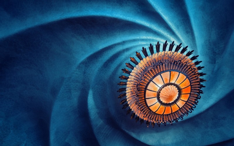 abstract, sphere, blue background, digital art, blue