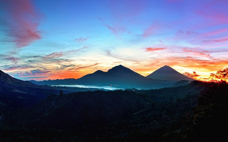 mountains, sunrise, Bali, landscape, silhouette