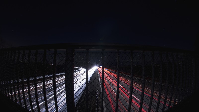 long exposure, night, nature, lights, fence, street, sky, night sky, stars, road