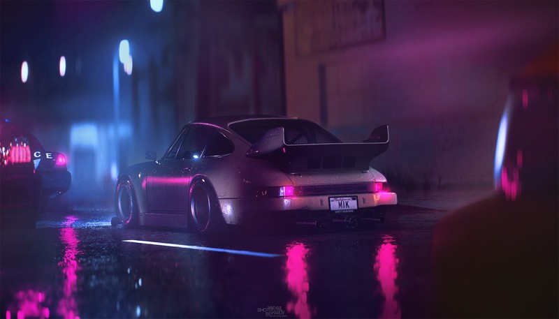 Porsche, digital art, car, neon, vehicle